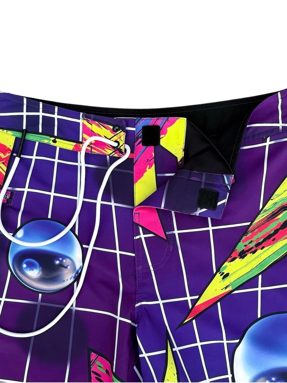 Lost Highline 80s Purple White Pink Green Grid Sphere Boardshorts 6.5 Inseam 31